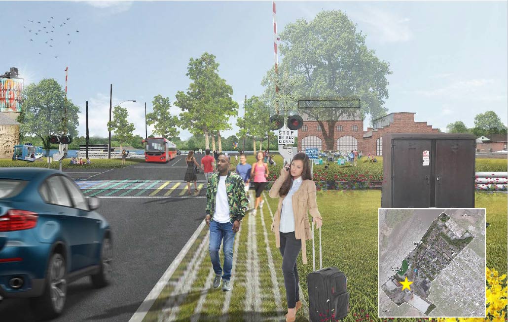 Rendering of streetscape with people
